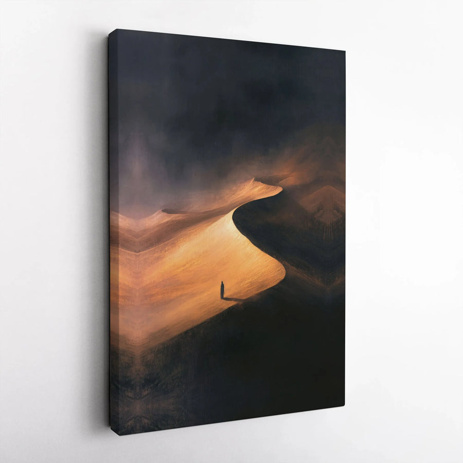 Desert Landscape Canvas Wall Art | Solitary Figure Sand Dune Print | Premium 1.25 Inch Gallery Wrap | Modern Minimalist Home Office Decor