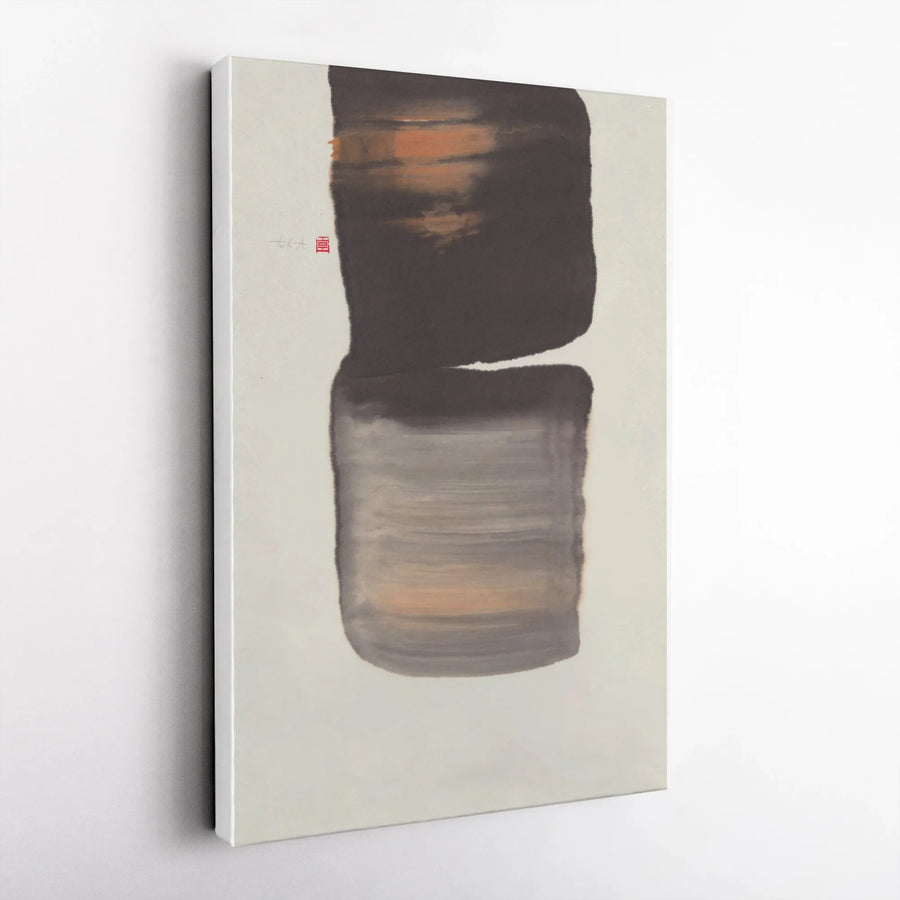 Abstract Japanese Ink Wash Vertical Canvas | Sumi-e Inspired Block Design | Premium Thick Gallery Wrap Canvas | Modern Home Decor Gift