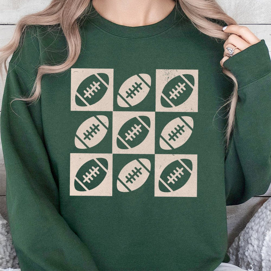 Retro Football Sweatshirt | Grid Pattern Graphic Design | Premium Cotton Blend | Unisex Game Day Apparel for Fans