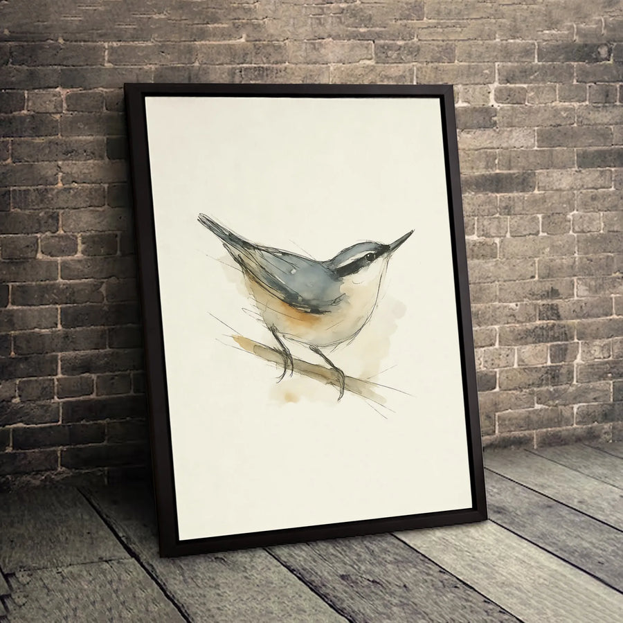 Nuthatch Bird Canvas Wall Art | Minimalist Watercolor Sketch | Gallery-Quality 1.25" Profile | Nature Lover Home Decor Gift