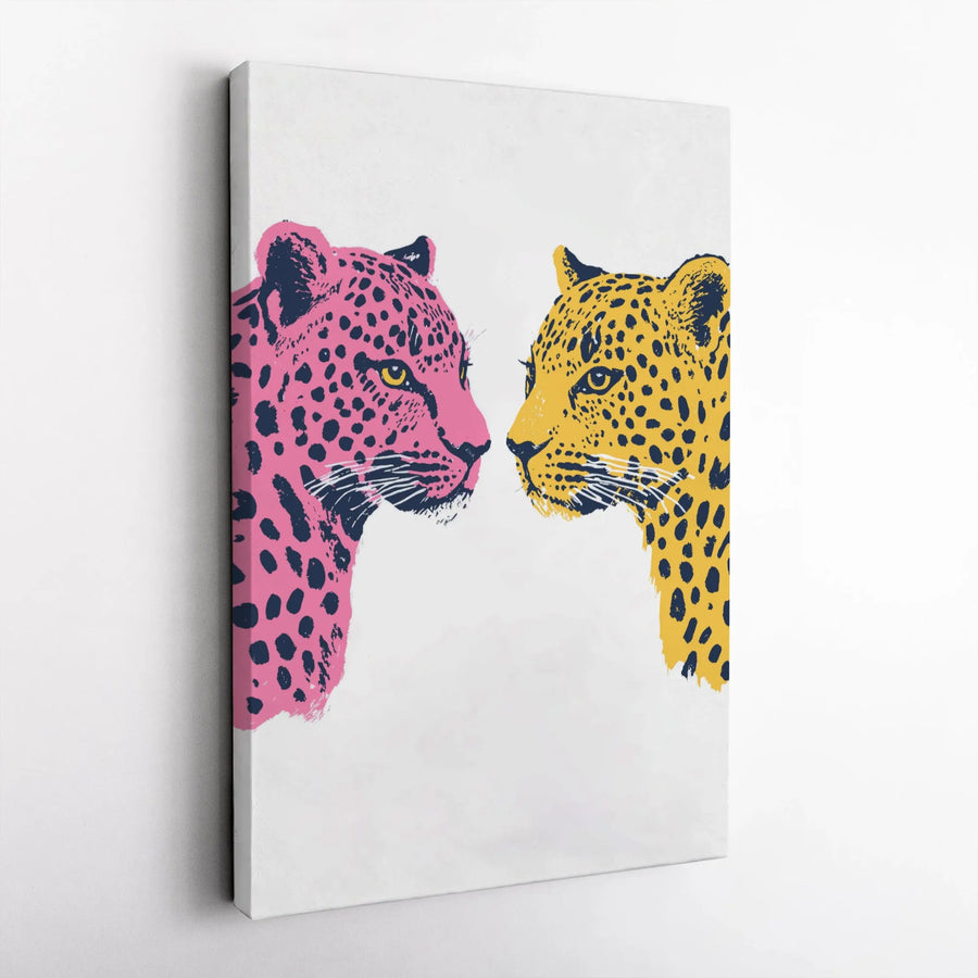 Pop Art Leopard Canvas Wall Art | Colorful Dual Big Cat Portrait | Premium 1.25 Inch Gallery Wrap | Modern Animal Decor For Home Office