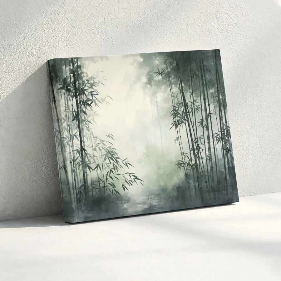 Zen Bamboo Forest Canvas Print | Misty Japanese Ink Wash Art | Premium Gallery Quality Canvas | Serene Nature Wall Decor Gift