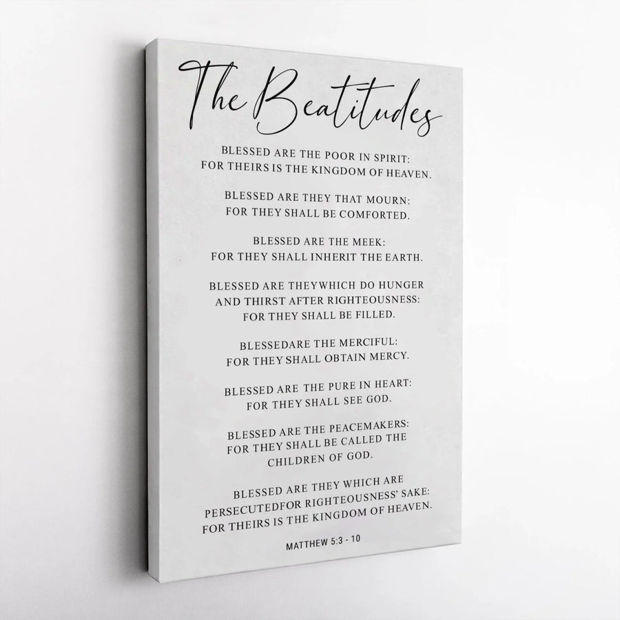 The Beatitudes Bible Verse Canvas Wall Art | Minimalist Scripture Typography Print | Premium Gallery Wrap Decor | Christian Home Gift For Believers