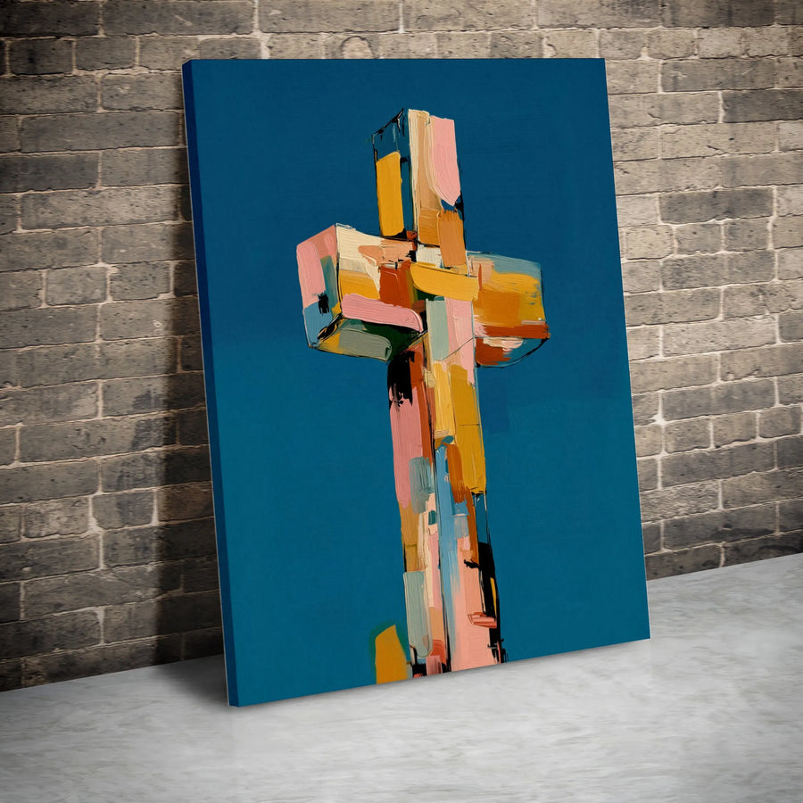 Christian Wall Art Canvas | Textured Brushstroke Cross Print | Premium Gallery Wrapped Canvas | Religious Home Decor Gift