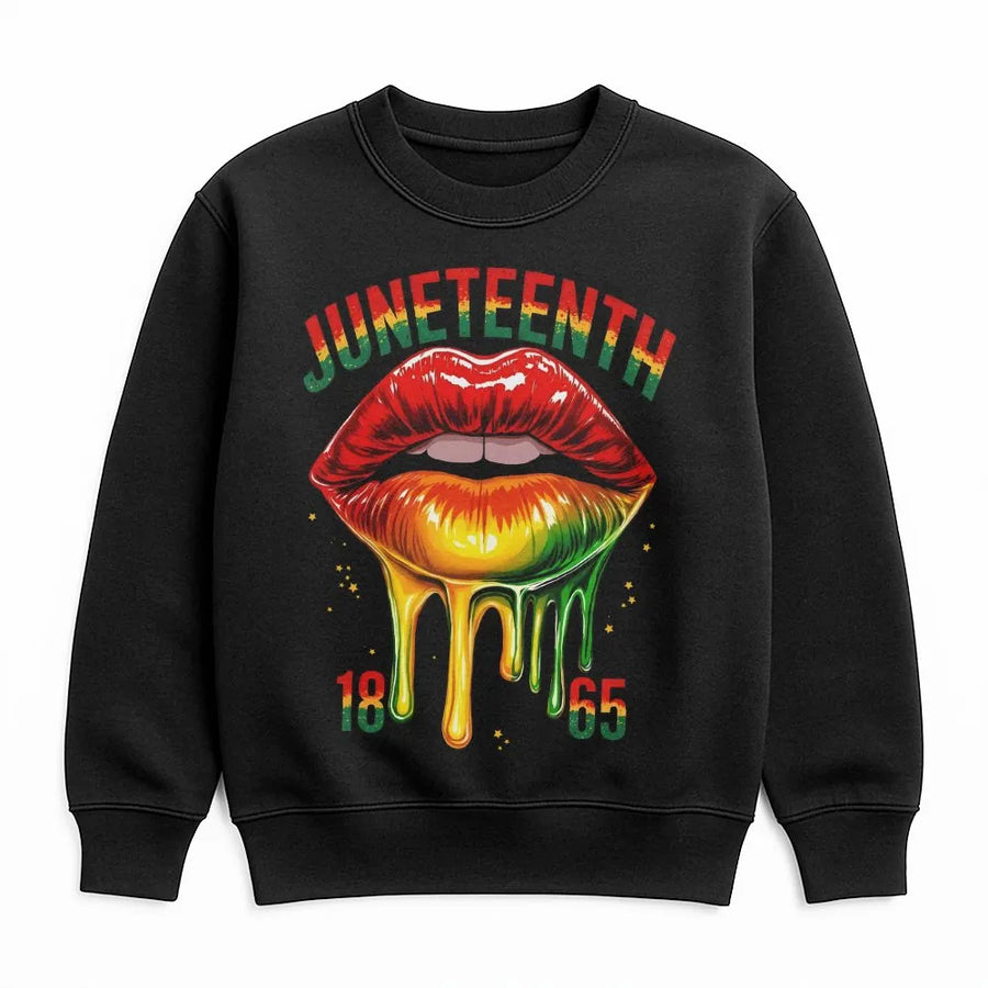 Juneteenth 1865 Lips Sweatshirt | Dripping Pan-African Flag Colors | Premium Unisex Crewneck | Freedom Day Apparel Gift for Black Women & Men
