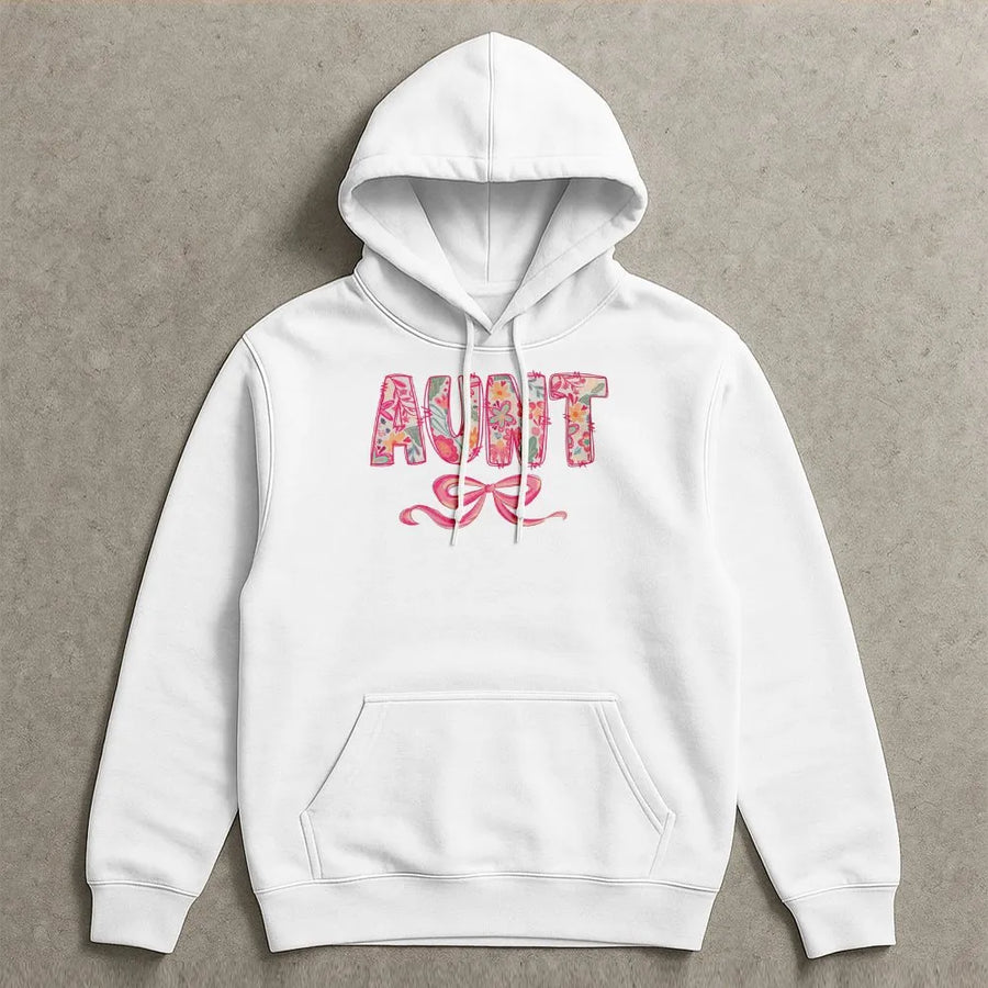 Coquette Aunt Hoodie | Pink Floral Letters & Bow Design | Premium Soft Sweatshirt | Mothers Day Gift for Aunt from Niece Nephew