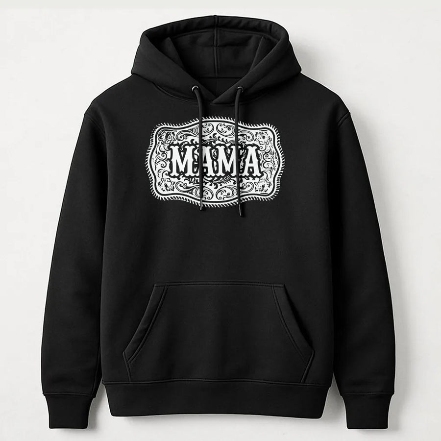 Western Mama Hoodie | Vintage Rodeo Belt Buckle Graphic | Soft Cotton Tee | Country Cowgirl Gift for Mom