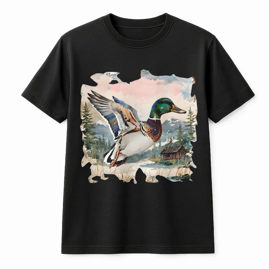 Mallard Duck T-Shirt | Watercolor Nature Forest Art | Premium Soft Cotton Tee | Gift for Hunter Birdwatcher Outdoors Lover