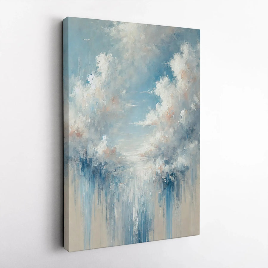 Abstract Sky Canvas Wall Art | Blue and White Cloud Reflection Print | Gallery Wrapped 1.25-Inch Frame | Modern Minimalist Home Office Decor