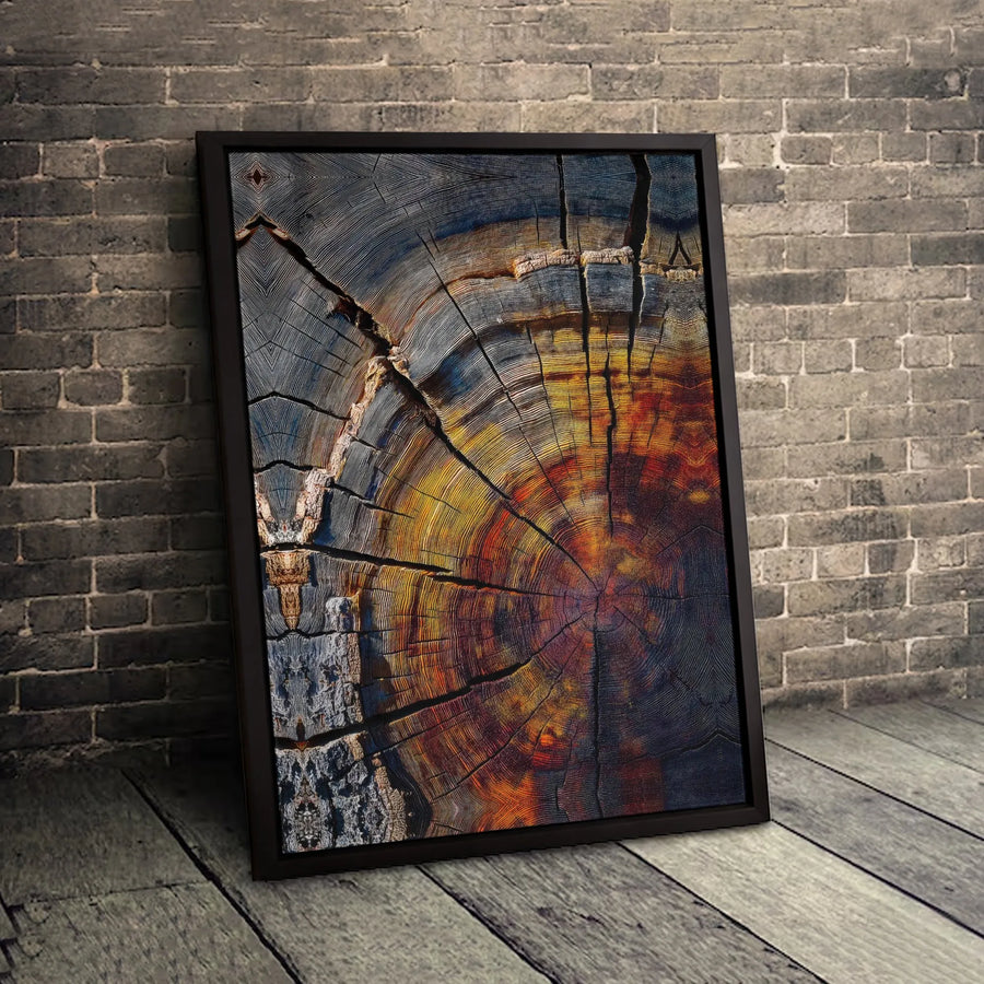 Abstract Tree Ring Canvas Wall Art | Colorful Wood Cross Section Print | Premium Gallery Wrapped 1.25" Profile | Modern Home & Office Decor