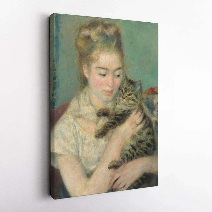 Renoir Woman with a Cat Canvas Print | Famous Impressionist Painting Reproduction | Premium Gallery Wrap Wall Art | Collector's Home Decor Gift for Art Lovers