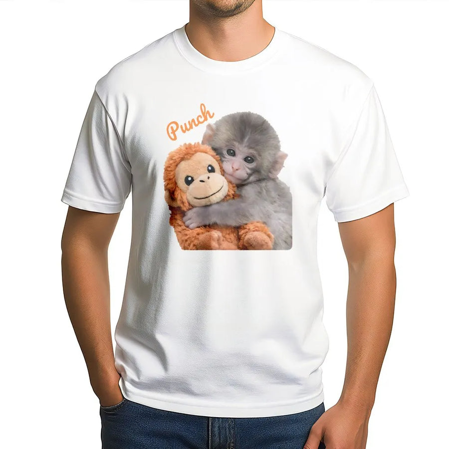 Cute Baby Monkey Hugging Plush Toy T-Shirt | Realistic Animal Graphic Tee | 100% Premium Cotton | Perfect Gift for Animal Lovers and Kids