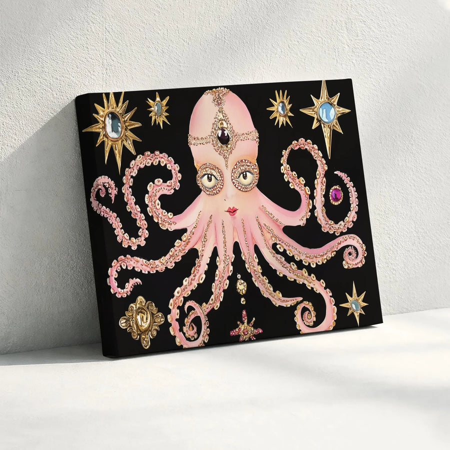 Surreal Octopus Canvas Wall Art | Glamorous Celestial Jewel Print | Premium Gallery Quality Canvas | Maximalist Home Decor Gift
