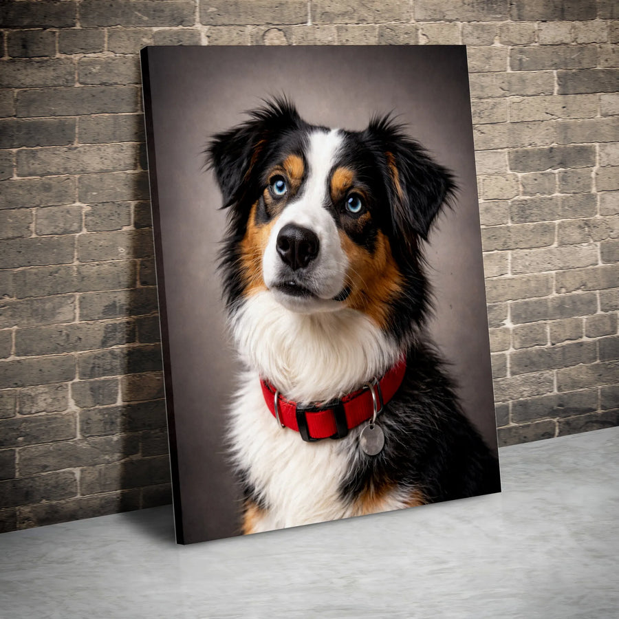 Australian Shepherd Canvas Wall Art | Realistic Dog Portrait with Blue Eyes | Gallery Wrapped Premium Canvas | Gift for Aussie Owner & Dog Lovers