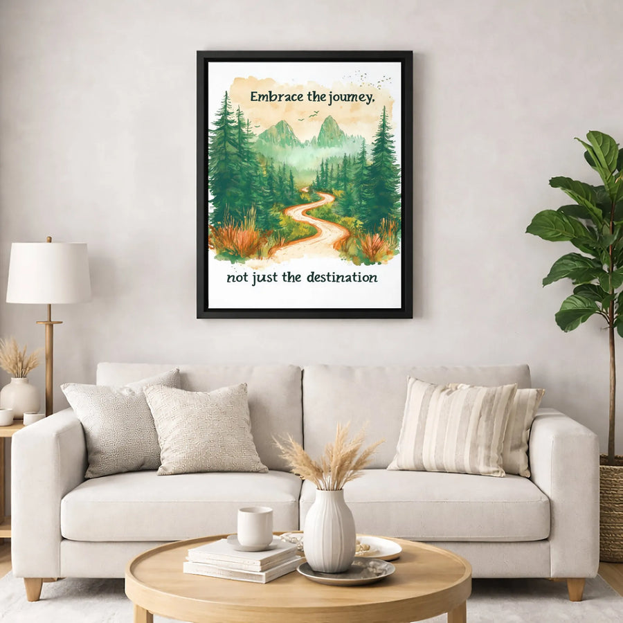 Embrace The Journey Mountain Wall Art | Watercolor Forest Path Print | Premium 1.25" Gallery Canvas | Inspirational Home Decor Gift
