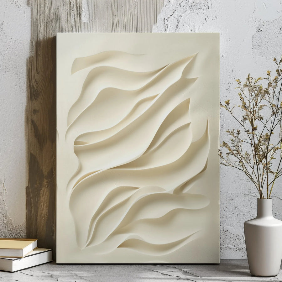 Abstract 3D Wavy Wall Art | Minimalist Sculptural Canvas Print | 1.25 Inch Gallery Wrap Premium Decor | Modern Neutral Home Office Aesthetic