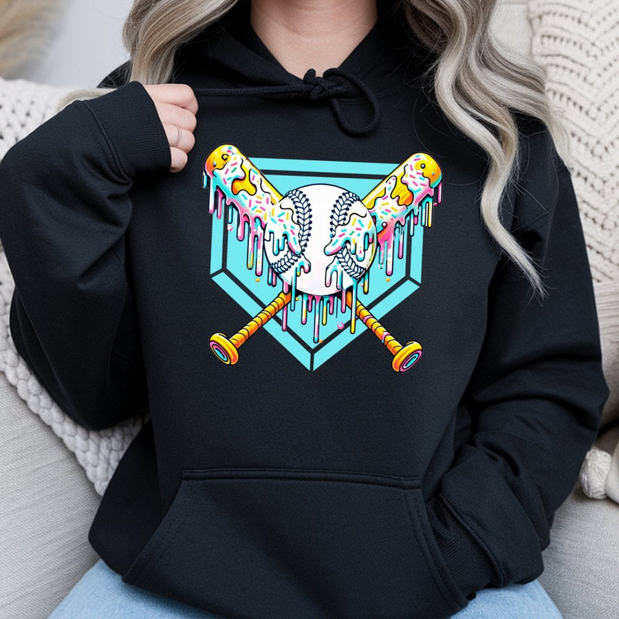 Baseball Drip Hoodie | Melted Ice Cream Sport Graphic | Premium Cotton Blend | Gift for Baseball Players and Fans