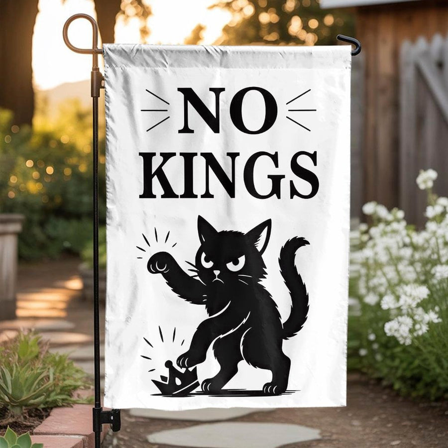 No Kings Garden Flag | Rebel Black Cat Yard Decor | Weather-Resistant Polyester | Funny Animal Lover Outdoor Gift