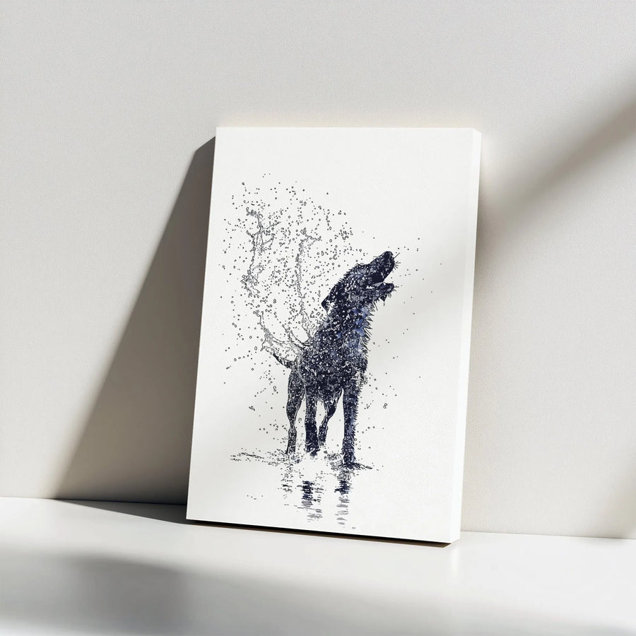 Dog Shaking Off Water Canvas Art | Abstract Splatter Pet Portrait | Gallery Wrap Premium Print | Animal Lover Modern Home Decor Gift