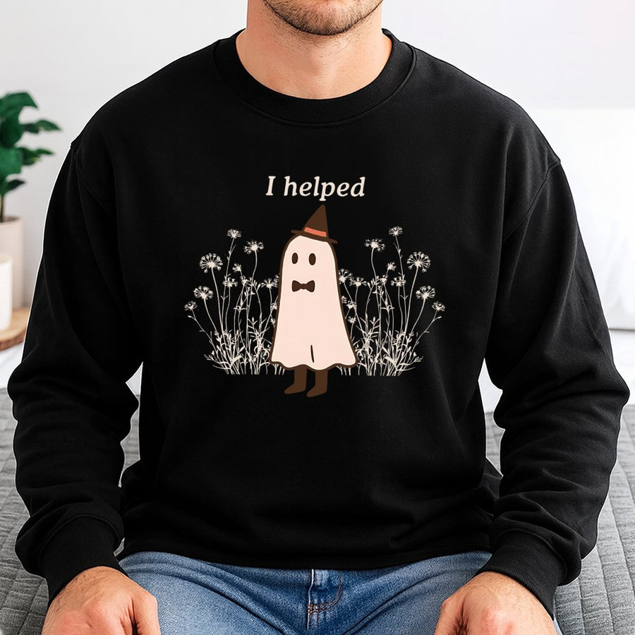I Helped Ghost Sweatshirt | Funny Halloween Pregnancy Announcement | Soft Cotton Blend Crewneck | Cute Spooky Gift for New Parents