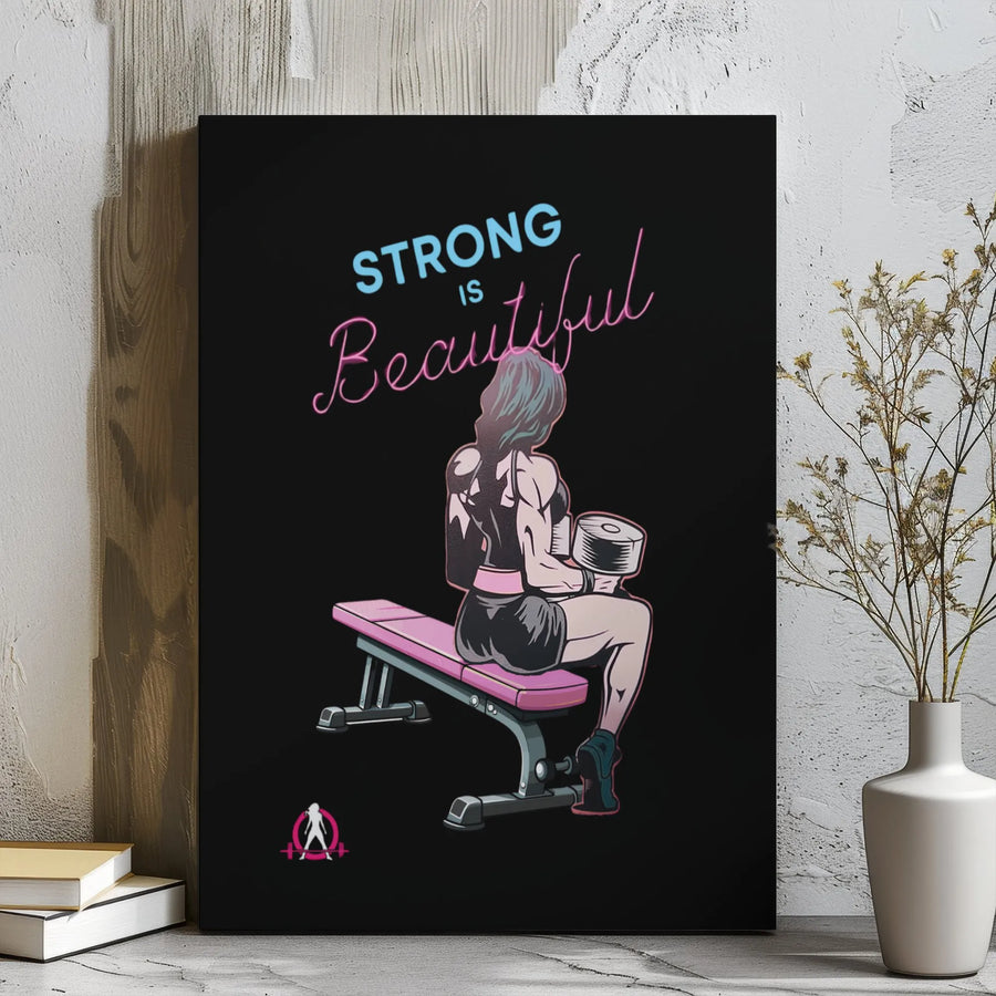 Strong Is Beautiful Canvas Wall Art | Female Fitness Motivation Decor | Premium Gallery Wrap Print | Inspirational Gym Gift For Women