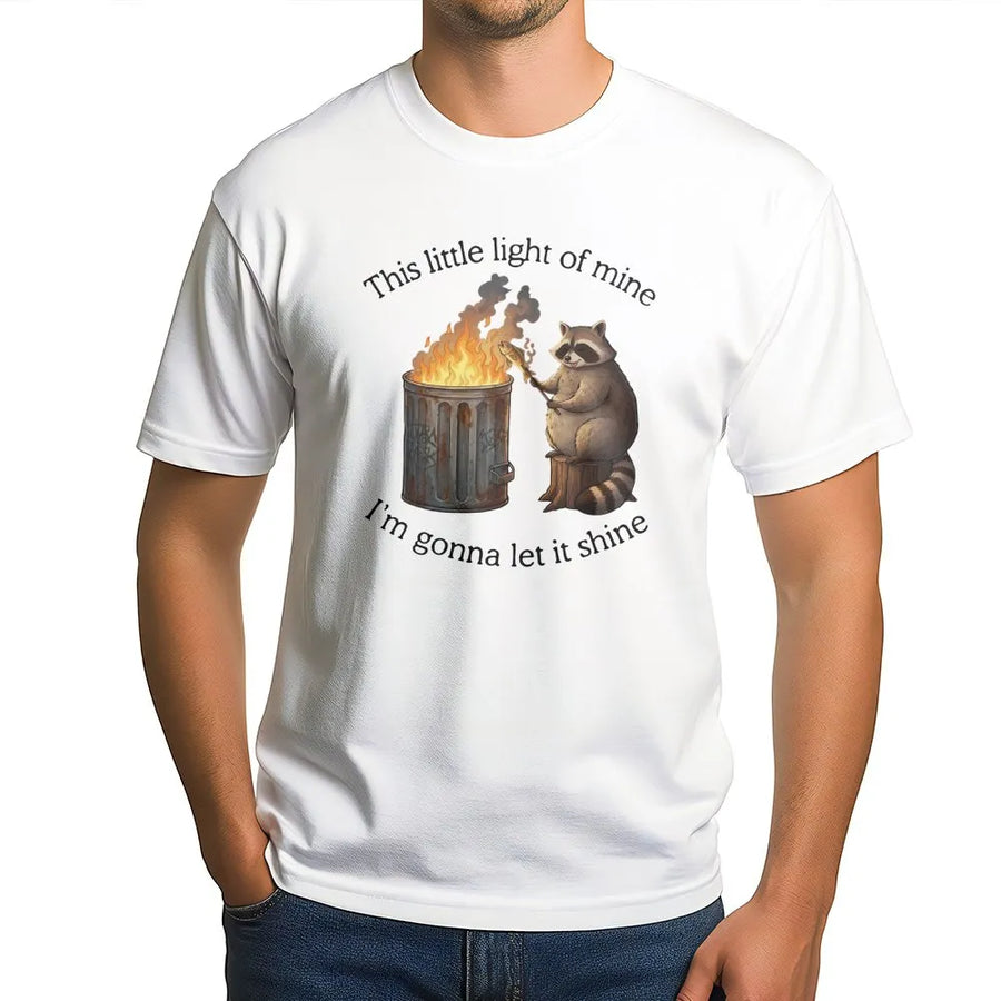 Raccoon Trash Fire T-Shirt | Funny Whimsical Animal Art | Premium Soft Cotton Tee | Unique Nature Lover Gift for Men and Women
