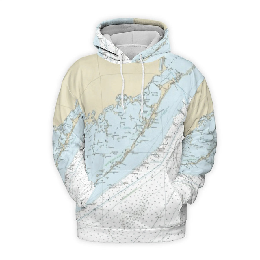 Nautical Chart All-Over Print Hoodie | Coastal Map Graphic Sweatshirt | Premium Polyester Fleece | Unique Gift for Sailors and Boating Enthusiasts