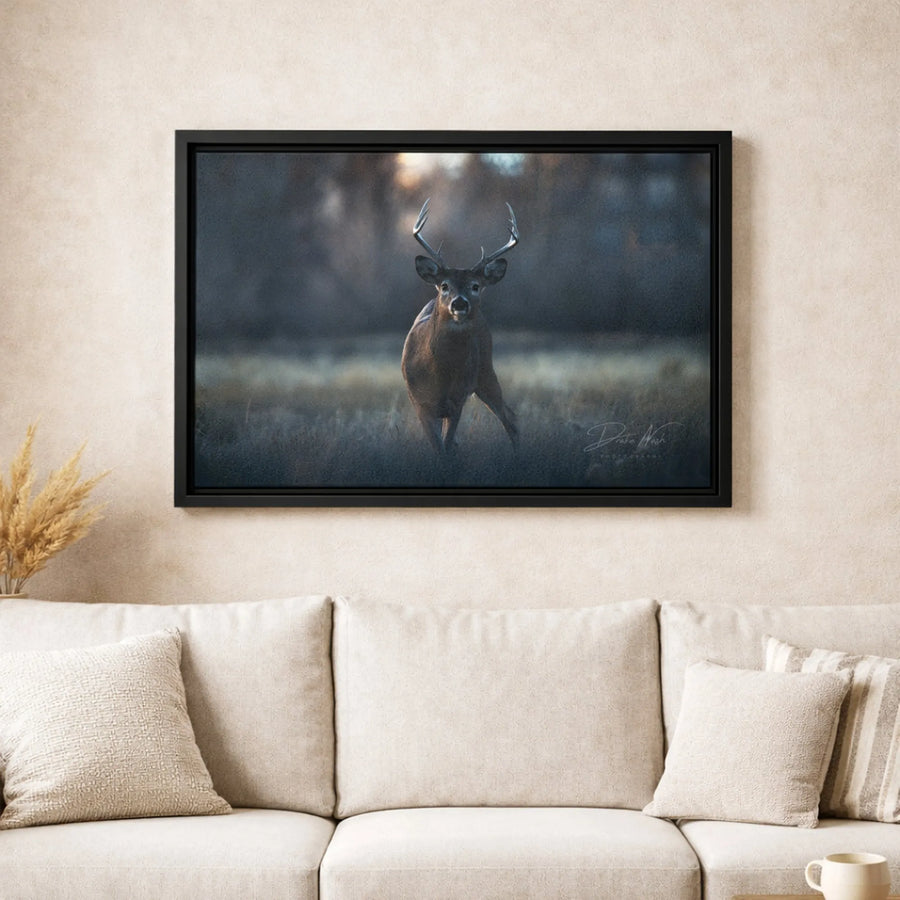 Whitetail Deer Wall Art Canvas | Moody Wildlife Forest Portrait | Premium Gallery Wrapped Print | Nature Lover Home Decor Gift
