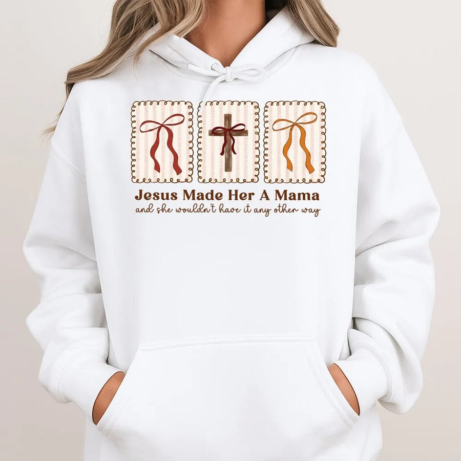Christian Mama Hoodie | Coquette Bow Cross Graphic | Soft Cotton Blend | Religious Gift for New Mom