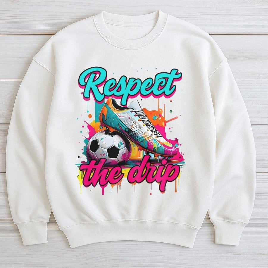 Respect The Drip Soccer Sweatshirt | Graffiti Art Cleats Graphic | Premium Cotton Blend | Gift for Soccer Player and Football Fan