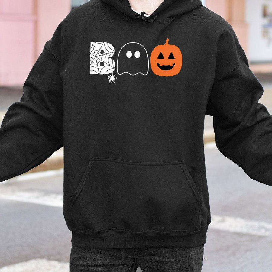 Boo Halloween Hoodie | Spooky Ghost and Pumpkin Graphic | Premium Cotton Blend | Funny Fall Gift for Women and Men