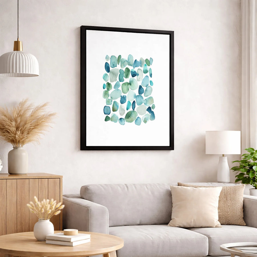 Abstract Blue and Green Watercolor Canvas | Modern Pebbles Wall Art | Premium Gallery-Wrapped Print | Minimalist Home & Office Decor Gift