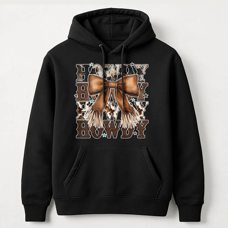 Howdy Cowgirl Hoodie | Western Coquette Bow Graphic | Premium Cotton Blend | Gift for Country Music Fans