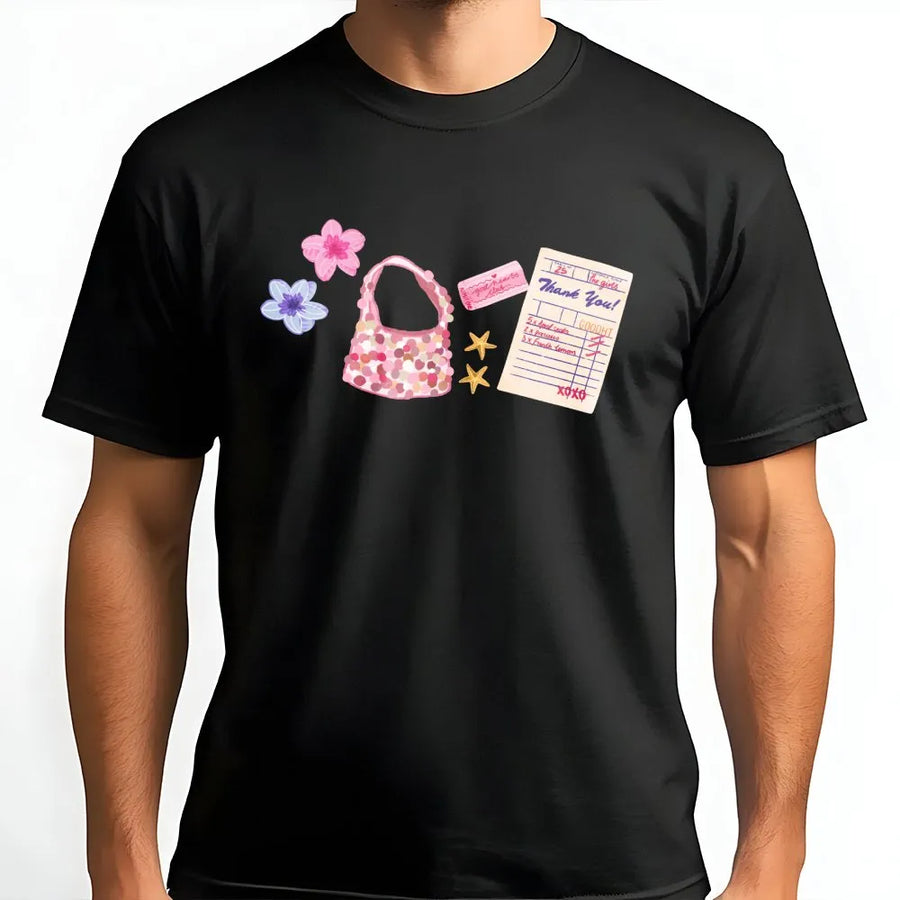 Y2K Aesthetic T-Shirt | Cute Pink Purse & Floral Graphic | Soft Cotton Blend | Trendy Coquette Gift for Her