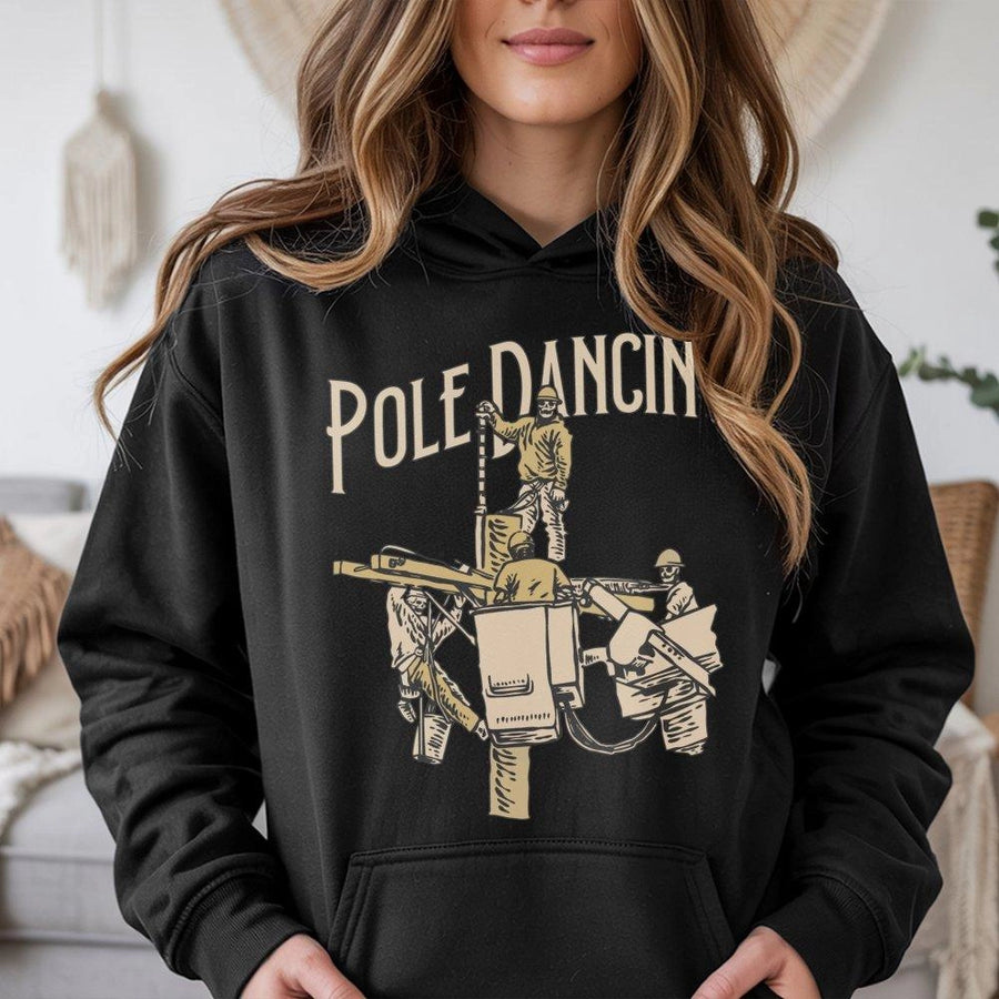 Lineman Hoodie | Pole Dancin' Skeleton Graphic Design | Premium Cotton Blend | Funny Gift For Electrician & Utility Worker
