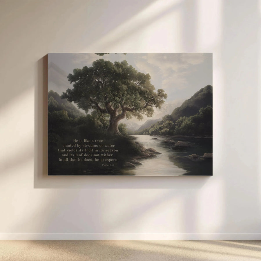 Psalm 1:3 Wall Art Canvas Print | Tree by River Scripture Decor | Premium Canvas | Christian Gift for Home Decor
