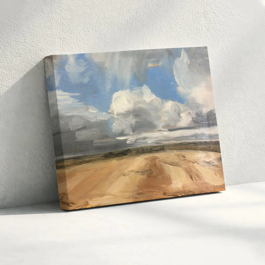 Impressionist Landscape Canvas Print | Golden Field & Cloudy Sky Art | Premium Gallery Wrap 1.25" Thick | Modern Farmhouse Wall Decor Gift