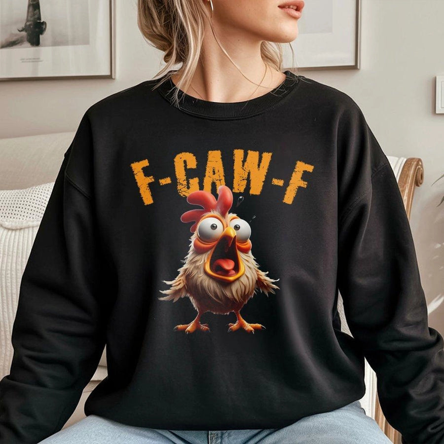 Funny Screaming Chicken Sweatshirt | F-Caw-F Rooster Graphic Design | Premium Cotton-Poly Blend | Unisex Gift for Poultry Lovers and Farmers