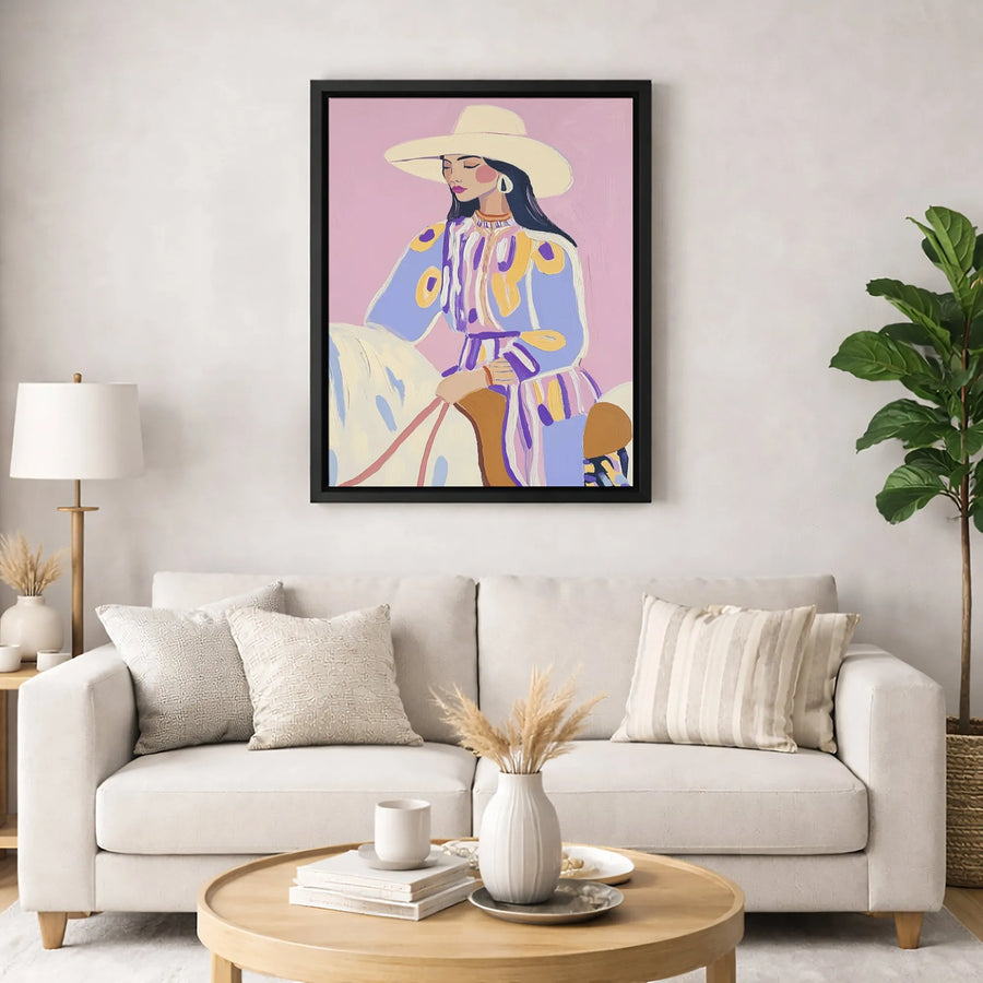 Cowgirl On Horse Canvas Art | Abstract Western Wall Decor | Premium Gallery Wrap Print | Southwestern Boho Style Gift for Her