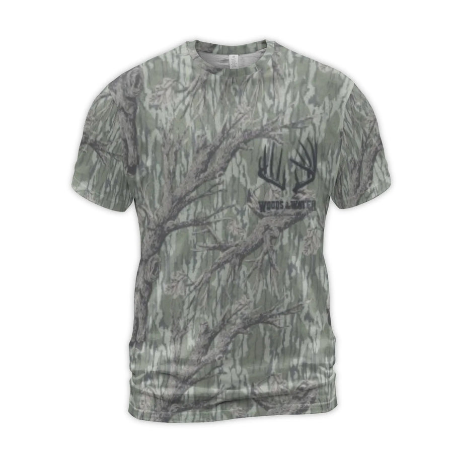 Buck Deer Camouflage T-Shirt | 3D Tree Print Hunting Graphic | Premium Polyester Jersey | Gift for Outdoorsmen and Hunters