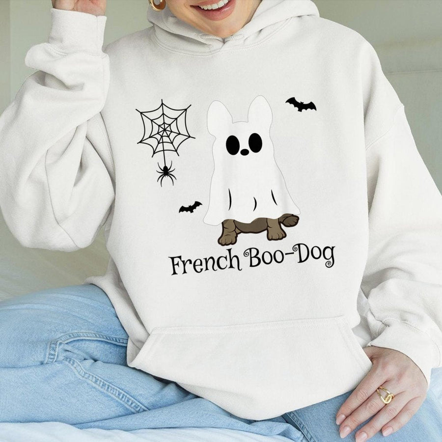 French Bulldog Ghost Hoodie | Cute Frenchie Boo-Dog Graphic | Premium Cotton Blend | Halloween Gift for Dog Lovers