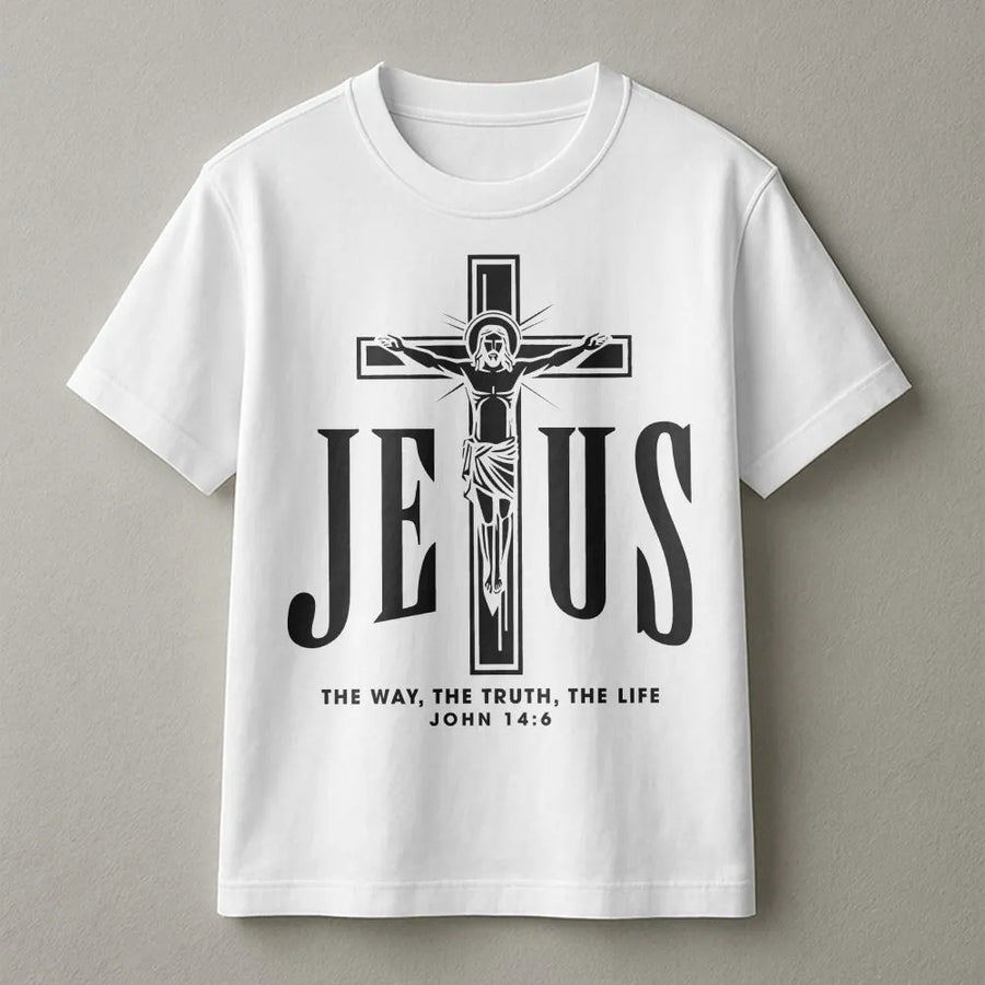 Jesus Cross T-Shirt | John 14:6 Bible Verse Graphic | Premium Cotton Blend | Christian Faith Apparel Gift for Men and Women