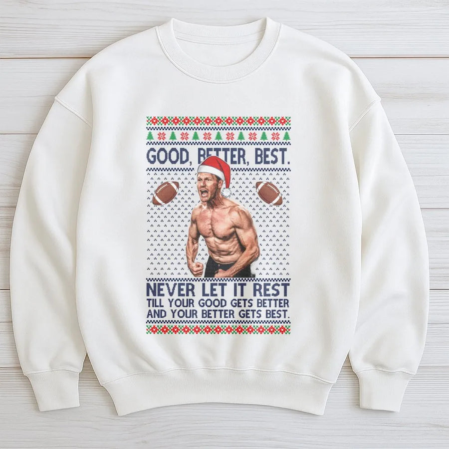 Football Player Ugly Christmas Sweatshirt | Motivational Quote Graphic Print | Premium Cotton Blend Crewneck | Funny Sports Fan Holiday Gift Idea