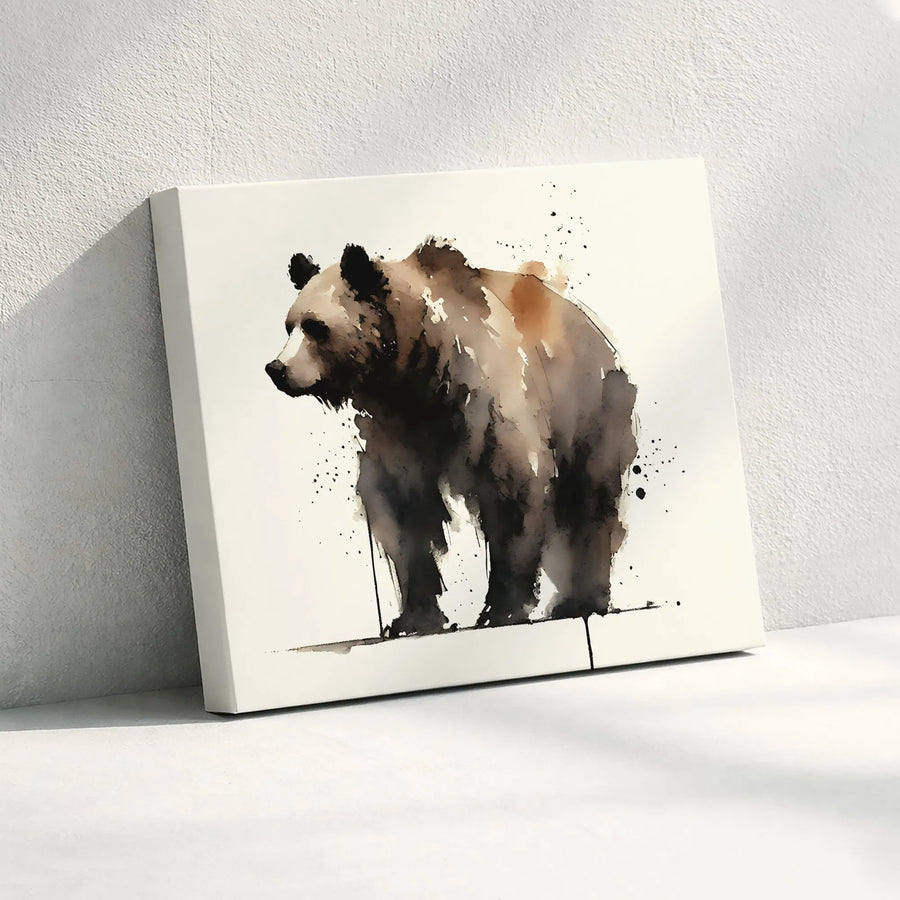 Watercolor Grizzly Bear Wall Art | Modern Wildlife Animal Portrait | Premium Gallery-Wrapped Canvas | Rustic Lodge & Cabin Decor
