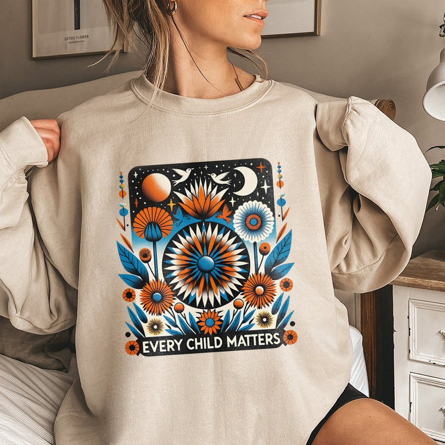 Every Child Matters Sweatshirt | Floral Indigenous Awareness Design | Soft Cotton Blend Unisex Pullover | Orange Shirt Day Commemorative Gift