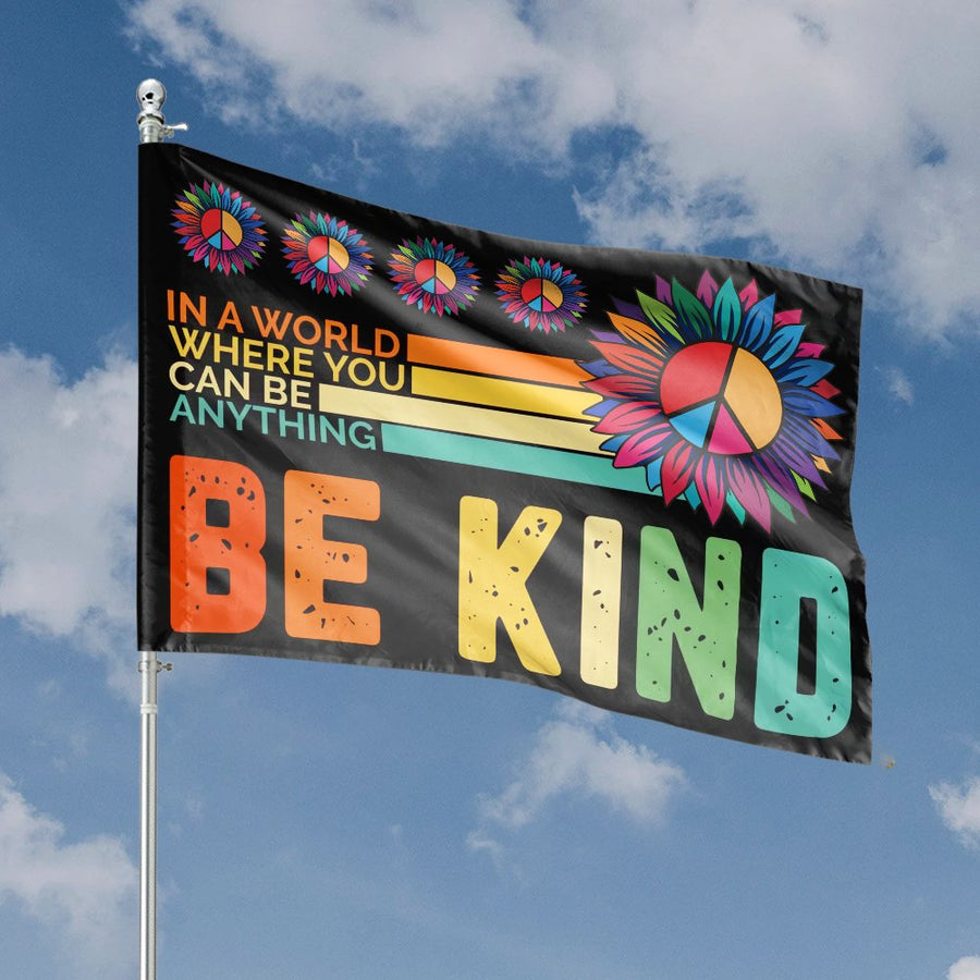 Be Kind House Flag | Sunflower Peace Sign Inspirational Decor | Premium Weather-Resistant Polyester | Vibrant Garden and Yard Home Gift