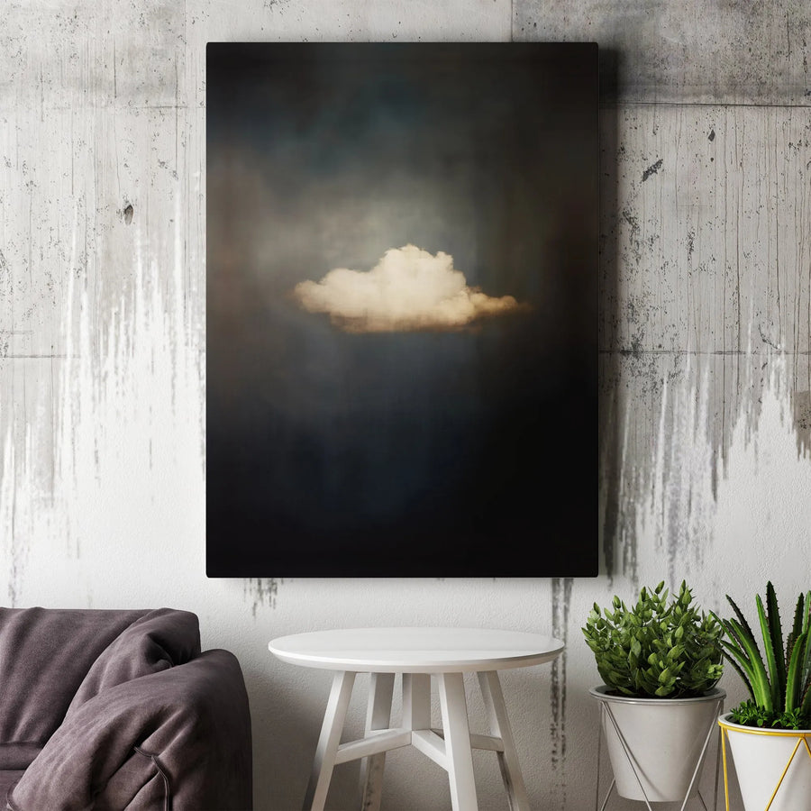 Solitary Cloud Wall Art | Moody Dark Sky Landscape | Premium 1.25" Gallery Wrapped Canvas | Minimalist Home Decor Gift