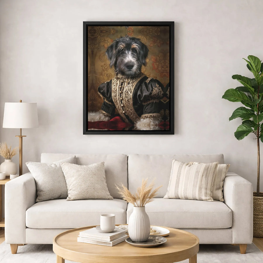 Regal Dog Portrait Canvas | Renaissance Noble Scruffy Dog Wall Art | Premium 1.25-Inch Gallery Wrap | Unique Pet Lover Gift Decor