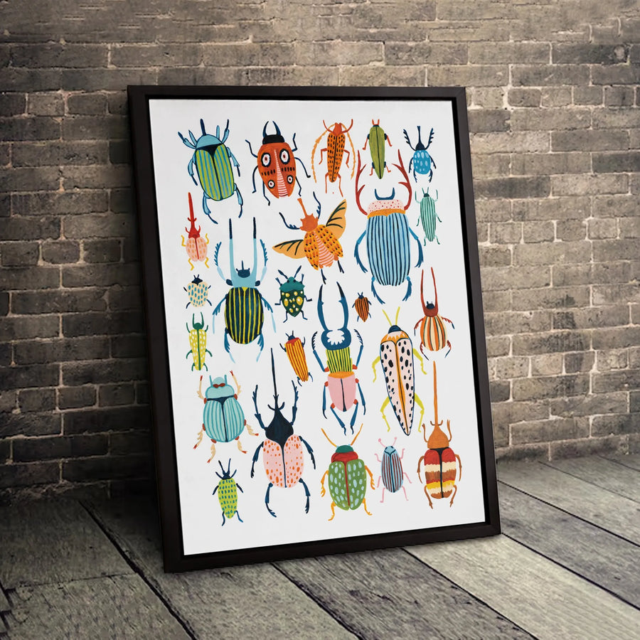Colorful Beetle Insect Art Print | Whimsical Nature Illustration Gallery Wrap | Premium Fade-Resistant Canvas | Educational Home Decor Gift