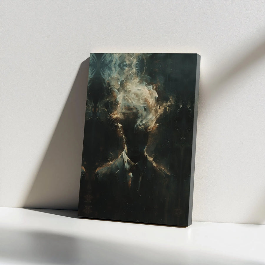 Abstract Surreal Canvas Print | Smoke Head Man in Suit Wall Art | Premium Gallery Wrap Canvas | Modern Home & Office Decor Gift
